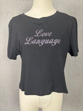 Grayson Threads Juniors' "Love Language" Black Cropped T-Shirt Size XL NWT's